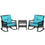 Ensemble de 3 chaises à bascule d'extérieur en rotin PE, chaise à bascule avec plateau en verre trempé, 25" x 26" x 28", vert turquoise