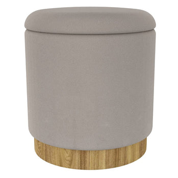 Pouf de rangement rond Alya en gris chaud et naturel