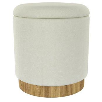 Pouf de rangement rond Alya en blanc et naturel