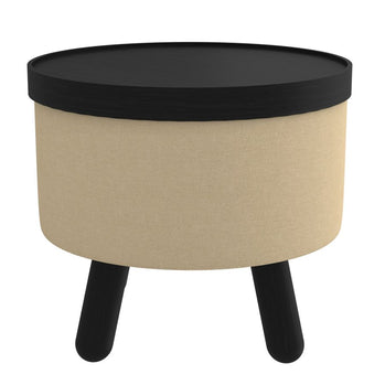 Pouf de rangement rond Betsy avec plateau en beige et noir ( Meuble Mtl ) 