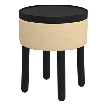 Pouf de rangement rond Polly avec plateau en beige et noir ( Meuble Mtl ) 