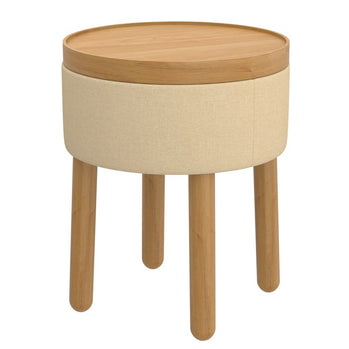 Pouf de rangement rond Polly avec plateau en beige et naturel ( Meuble Mtl ) 