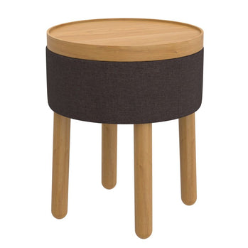 Pouf de rangement rond Polly avec plateau en charbon de bois et naturel ( Meuble Mtl ) 