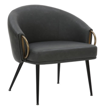 Chaise d'appoint Zita en similicuir anthracite vintage et noir et or vieilli ( Meuble Mtl )