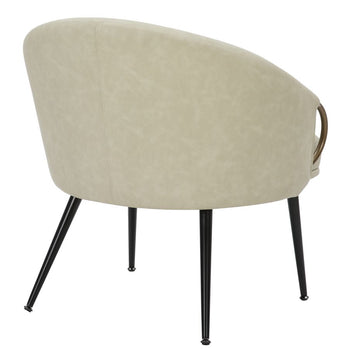 Chaise d'appoint Zita en similicuir ivoire vintage et noir et or vieilli ( Meuble Mtl )