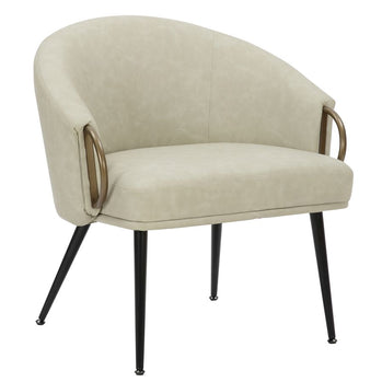 Chaise d'appoint Zita en similicuir ivoire vintage et noir et or vieilli ( Meuble Mtl )