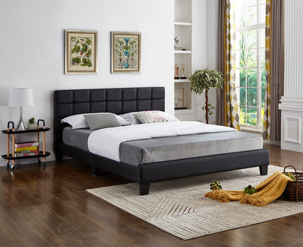 Lit en PU noir avec tête de lit rembourrée Comprend un support de matelas