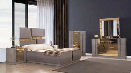 ENSEMBLE DE CHAMBRE LORENZO EN GRIS SABLE DE RIVIÈRE ( Meuble Mtl )