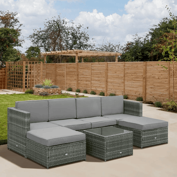 Ensemble sectionnel en rotin et osier, 7 pièces, pour Patio extérieur, canapé, Table, repose-pieds, meubles de jardin avec coussins, gris