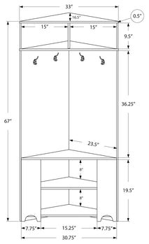 HALL TREE - 67"H / UNITÉ DE COIN TAUPE FONCÉ ( Meuble Mtl ) 