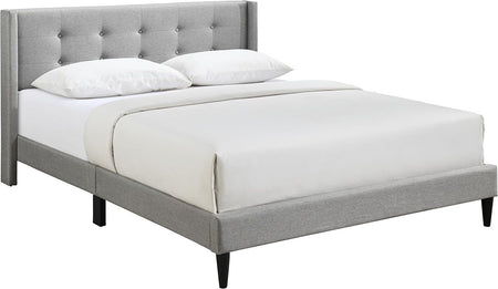 Lit Aile Transitionnel - Capitonnage Boutonné, Mousse Haute Densité, Tissu Gris