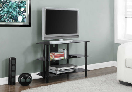 MEUBLE TV - 36"L / MÉTAL NOIR AVEC VERRE TREMPÉ NOIR ( Meuble Mtl )