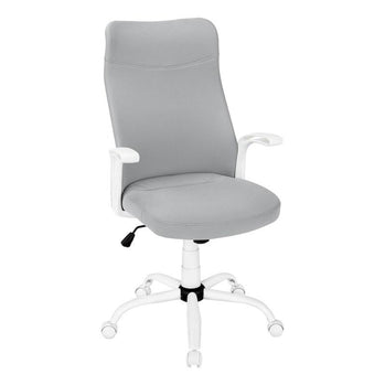 CHAISE DE BUREAU - BLANCHE / TISSU GRIS / MULTIPOSITIONS 