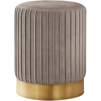 POUF - VELOURS MARRON CLAIR / PIETEMENT METAL DORÉ 
