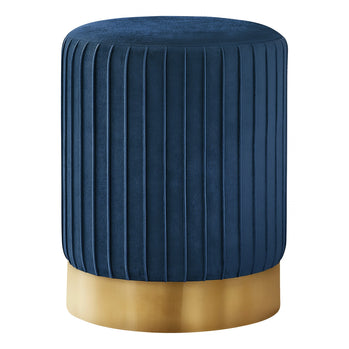 POUF - VELOURS BLEU / SOCLE MÉTAL DORÉ 