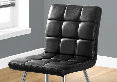 CHAISE DE SALLE A MANGER - 2PCS / 32"H / SIMILI-CUIR NOIR / CHROME 