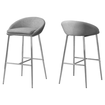 TABOURET DE BAR - 2PCS / TISSU GRIS / BASE CHROME / HAUTEUR BAR 