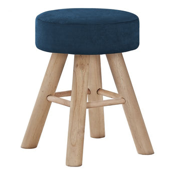 POUF - VELOURS BLEU / PIEDS EN BOIS NATUREL 