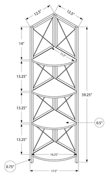 BIBLIOTHEQUE - 60"H / NATUREL / METAL BLANC ETAGERE EN COIN 