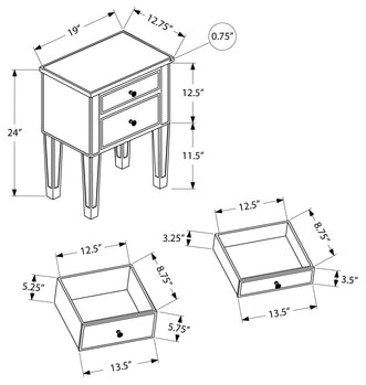 TABLE D'APPOINT - 25"H / MIROIR / ARGENT AVEC RANGEMENT