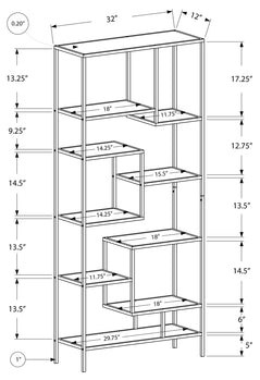 BIBLIOTHÈQUE - 72"H / MÉTAL ARGENT AVEC VERRE TREMPÉ 