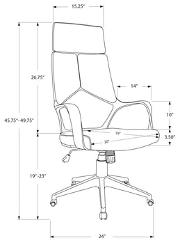 CHAISE DE BUREAU - BLANCHE / TISSU GRIS / DOSSIER HAUT EXÉCUTIF 