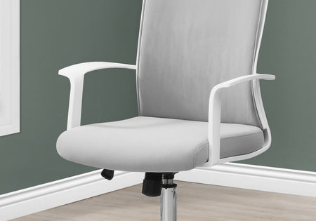 CHAISE DE BUREAU - BLANCHE / TISSU GRIS / DOSSIER HAUT EXÉCUTIF 