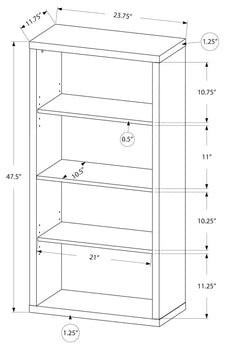 BIBLIOTHÈQUE - 48"H / SIMILI BOIS BRUN / ÉTAGÈRES AJUSTABLES 