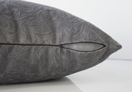 COUSSIN - 18"X 18" / VELOURS FLORAL GRIS FONCE / 1PC