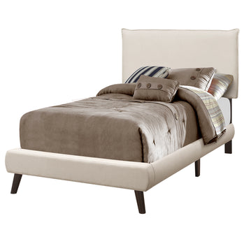 LIT - TAILLE SIMPLE / LIN BEIGE AVEC PIEDS EN BOIS MARRON 