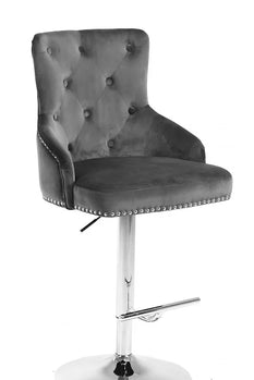 Tabouret de bar en velours gris avec capitonnage profond 