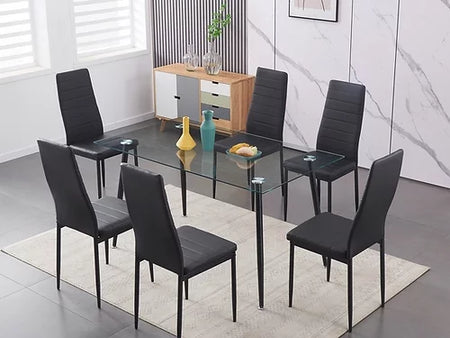 Ensemble de salle à manger 5 pièces en verre trempé transparent