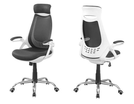 CHAISE DE BUREAU - BLANC / MESH GRIS / DOSSIER HAUT CHROME EXEC 