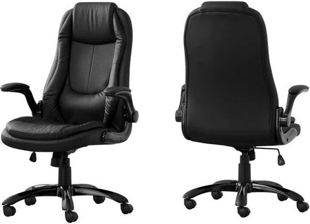 CHAISE DE BUREAU - SIMILI-CUIR NOIR / DOSSIER HAUT EXÉCUTIF 
