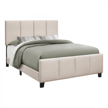 LIT - TAILLE QUEEN / LIN BEIGE AVEC PIEDS EN BOIS NOIR 