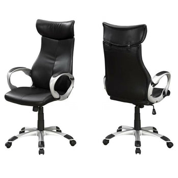 CHAISE DE BUREAU - SIMILI-CUIR NOIR / DOSSIER HAUT EXÉCUTIF 