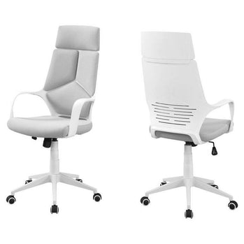 CHAISE DE BUREAU - BLANCHE / TISSU GRIS / DOSSIER HAUT EXÉCUTIF 