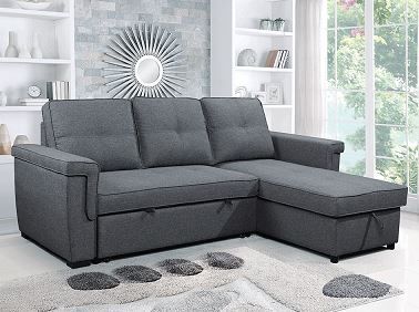 Sofa sectionnel en tissu gris avec lit de rangement